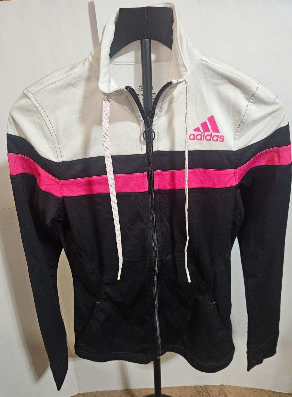 Adidas Full Zip Track Jacket Size XS White Black Pink